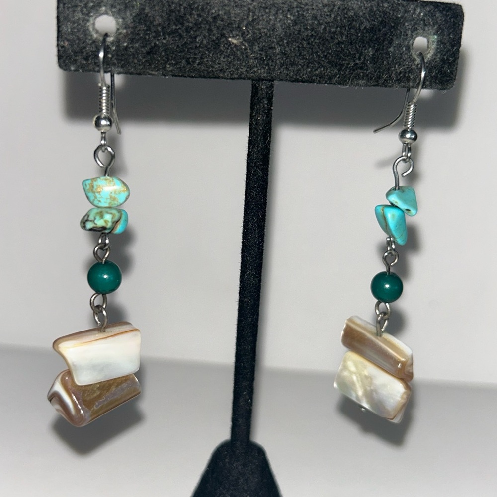 Vintage Navajo Turquoise & Green Turquoise & Shell Earrings Native American